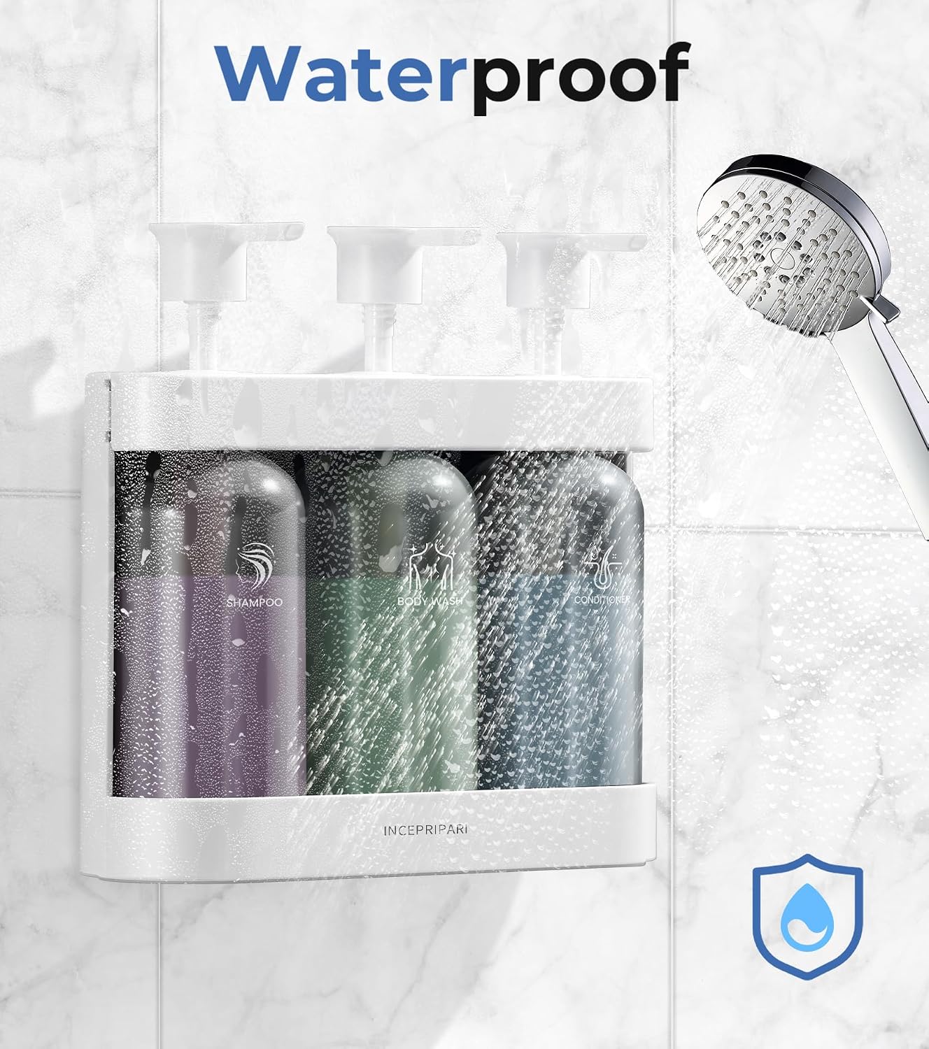 Shampoo Dispense for Shower, Shower Soap Dispenser Wall Mounted, Shower Dispenser 3 Chamber No Drill, Shampoo and Conditioner Dispenser for Bathroom Hotel, Shower Shampoo Dispenser 3 Chamber, Black