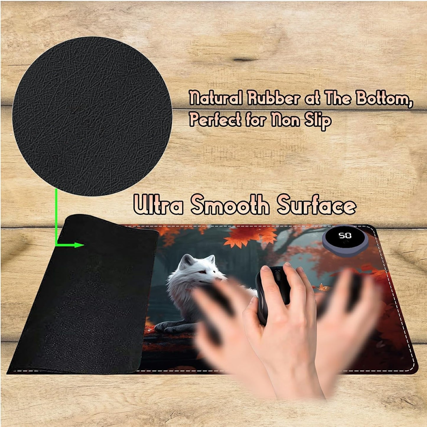 Heated Desk Pad Heated Large Mouse Pad, Electric Quickly Warm Desk Mat with 3 Levels Heating 3 Hours Auto Shut-Off, 31.5" x 13" Warm Gaming Mousepad Hand Foot Warmer, Baby Elephant