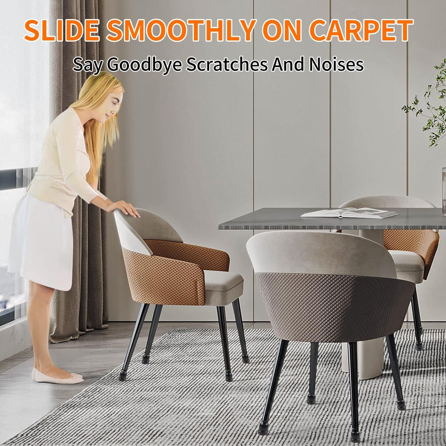 Ezprotekt Chair Leg Sliders for Carpet, 24 Pcs Square Chair Glides for Carpet, Carpet Furniture Pads Stool Leg Protectors Caps, Carpet Furniture Glides Quickly and Easily (L Fit:1" - 1.4")