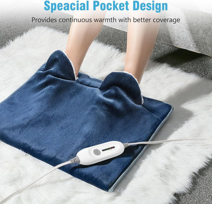 Electric Heated Foot Warmer Soft Flannel Foot Heater with 2h Auto Off & 3 Heat Levels Full Body Use Heating Pad for Feet, Abdomen, Cramps, Pain Relief Pocket Design 16" x 22" Light Grey