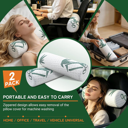 Asatdd Neck Roll Pillow, 2 Pack Foam Cervical Roll Pillow with Breathable Cover for Office Chair, Recliner Rest, and Home and Travel Use, 4" x 17"