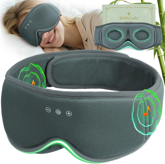 Bamboo Cotton Sleep Mask with Bluetooth Headphones, 100% Blackout, Grey