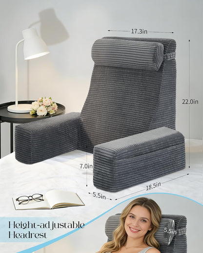 Seniny 22" Reading Pillow for Bed Adult - Back Support Pillow for Sitting Up Rest, Husband Bed Chair and Backrest Pillow with Arms, Lounge Sit Up Pillows for Dorm, Corner, Couch, Study, Watching TV