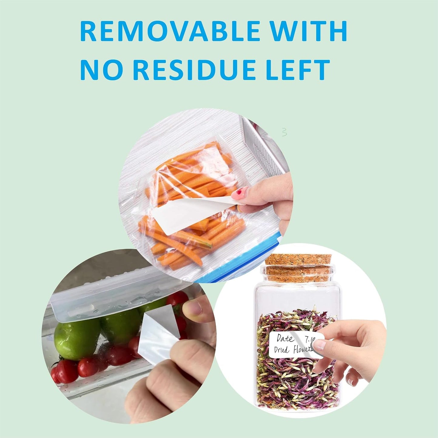 Hybsk Blank Removable Freezer Labels Easy Peel Off - Frozen Storage Labels for Food Containers Jars Pantry Organization that Leave No Sticky Residue After Use (1x3 inch)