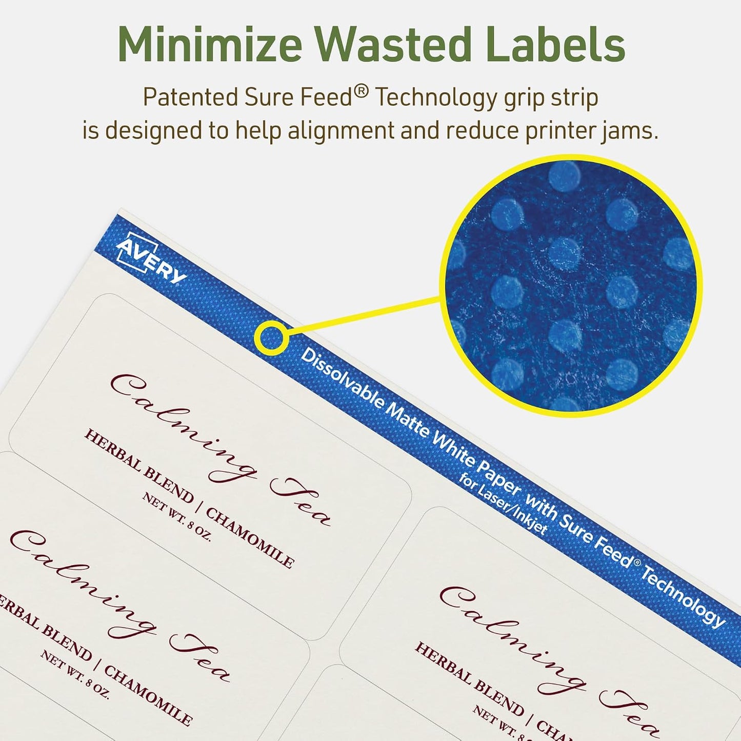 Avery Dissolvable Rectangle Labels, Sure Feed Technology, 2" x 4", Matte White, Laser/Inkjet Printable, 100 Labels Total, Freezer-Safe, Microwave-Safe, Refrigerator-Safe
