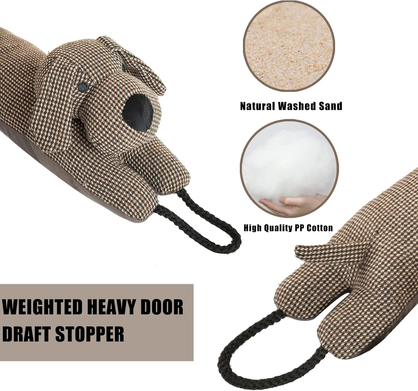 Under Door Draft Stopper Decorative Wind Stopper 36 inch for Door & Window, Weighted Animal Air Draft Stopper for Bottom of Door with Hanging Loops - Brown Dog