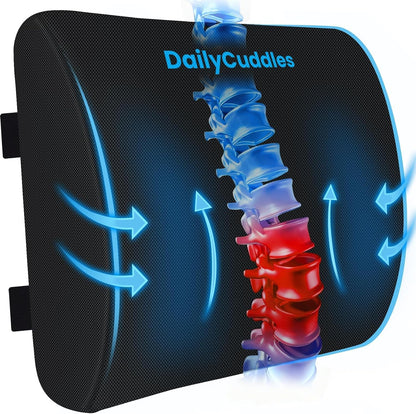 Lumbar Support Pillow, Ergonomic Back Cushion for Office Chair, Black/Large | Memory Foam Back Pillow with Adjustable Strap for Long-Hour Sitting , Gaming Chair, Back Support for Pain Relief