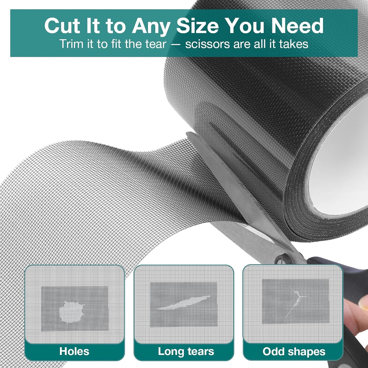 Window & Door Screen Repair Tape, 2in x 33ft Black Mesh Patch Kit | Strong waterproof adhesive resists sun & rain; flexible mesh patch plus cleaning brush for window screens, doors, RV & tents