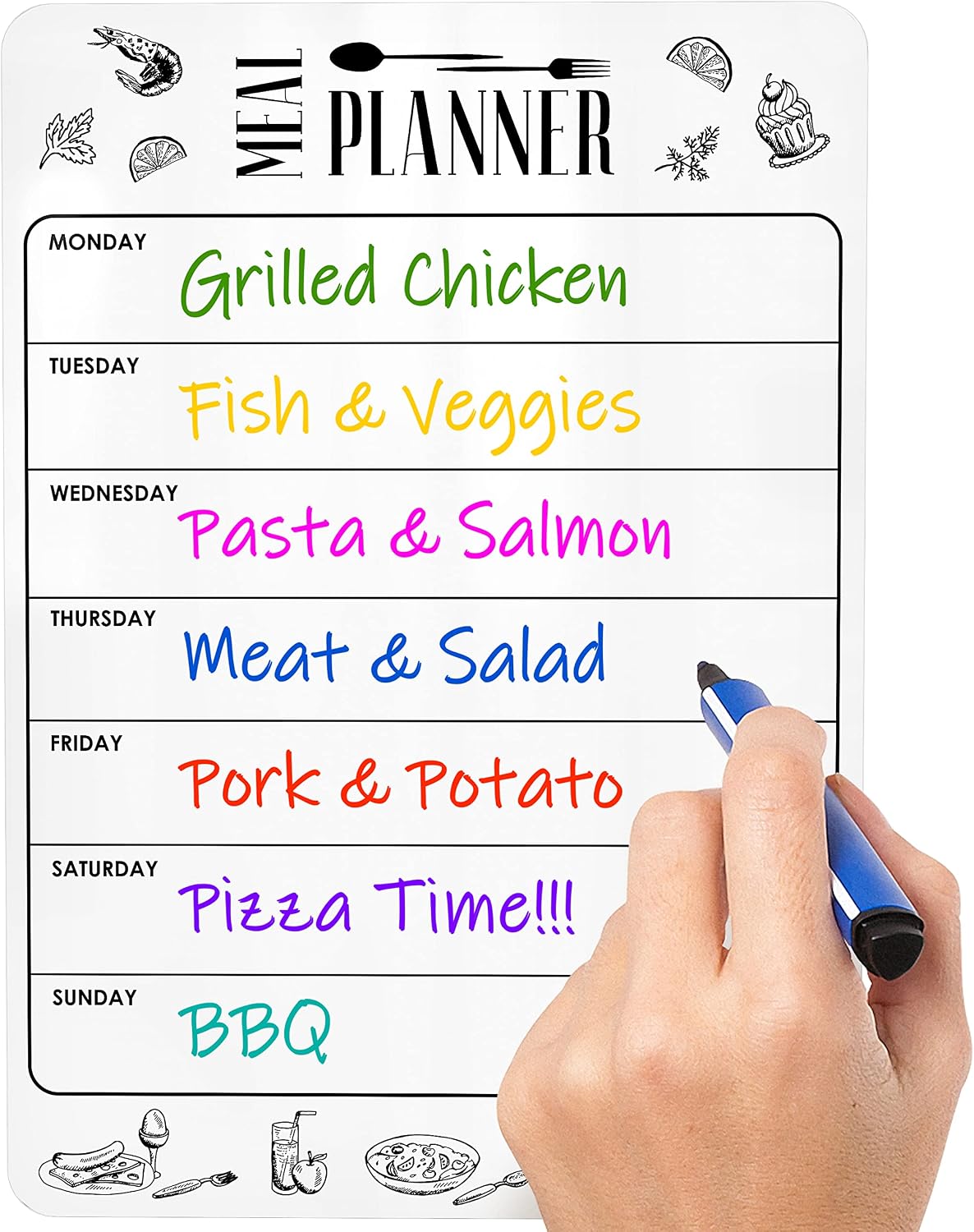 Dry Erase Magnetic Meal Planner for Refrigerator A4 (8.5x12 inch) - Magnet Weekly Menu Board for Fridge - Magnetic Menu White Board - Fridge Meal Planner Magnet - Dinner Meal Planner Dry Erase Board