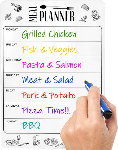 Dry Erase Magnetic Meal Planner for Refrigerator A4 (8.5x12 inch) - Magnet Weekly Menu Board for Fridge - Magnetic Menu White Board - Fridge Meal Planner Magnet - Dinner Meal Planner Dry Erase Board
