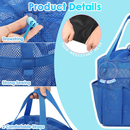 Fammart Mesh Shower Caddy Portable with Drawstring, Dorm Room Essentials for College Girls Guys, 8-Pocket Extra Large Shower Bag Basket Tote for Camping Beach Gym Travel Toiletry Bathroom