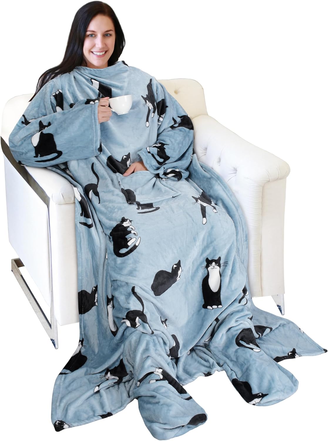 Catalonia Wearable Blanket with Sleeves & Foot Pocket for Adults | Soft Fleece Throw Wrap with Hands-Free Comfort, Perfect for Reading, TV Time & Relaxing, Christmas Gift for Women & Men