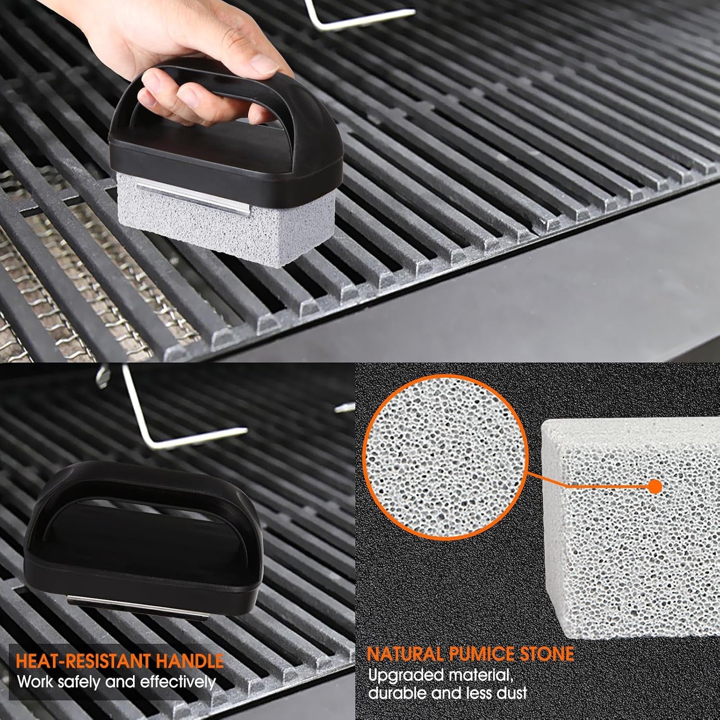 Grill Cleaner, Griddle Cleaning Brick Block Heavy Duty Grill Stone Cleaning Bricks, Pumice Flat Top Cleaning Stone Removing Stains Greases Residue - 3 Pack with 1 Handle