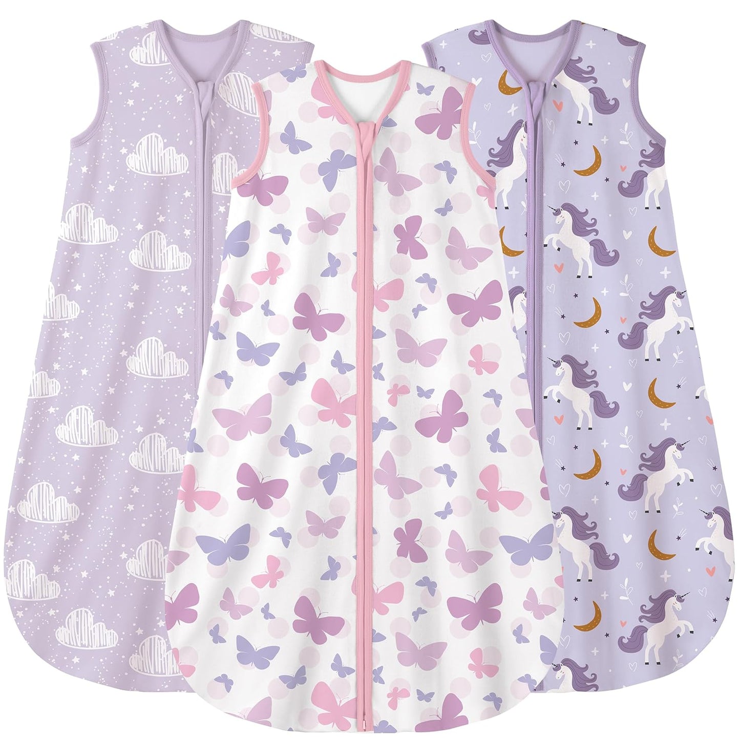 Yoofoss Baby Sleep Sack 0-6 Months Wearable Blanket for Babies 100% Organic Cotton 2-Way Zipper TOG 0.5 Toddler Sleeping Sack 3 Pack, Sleep Sacks