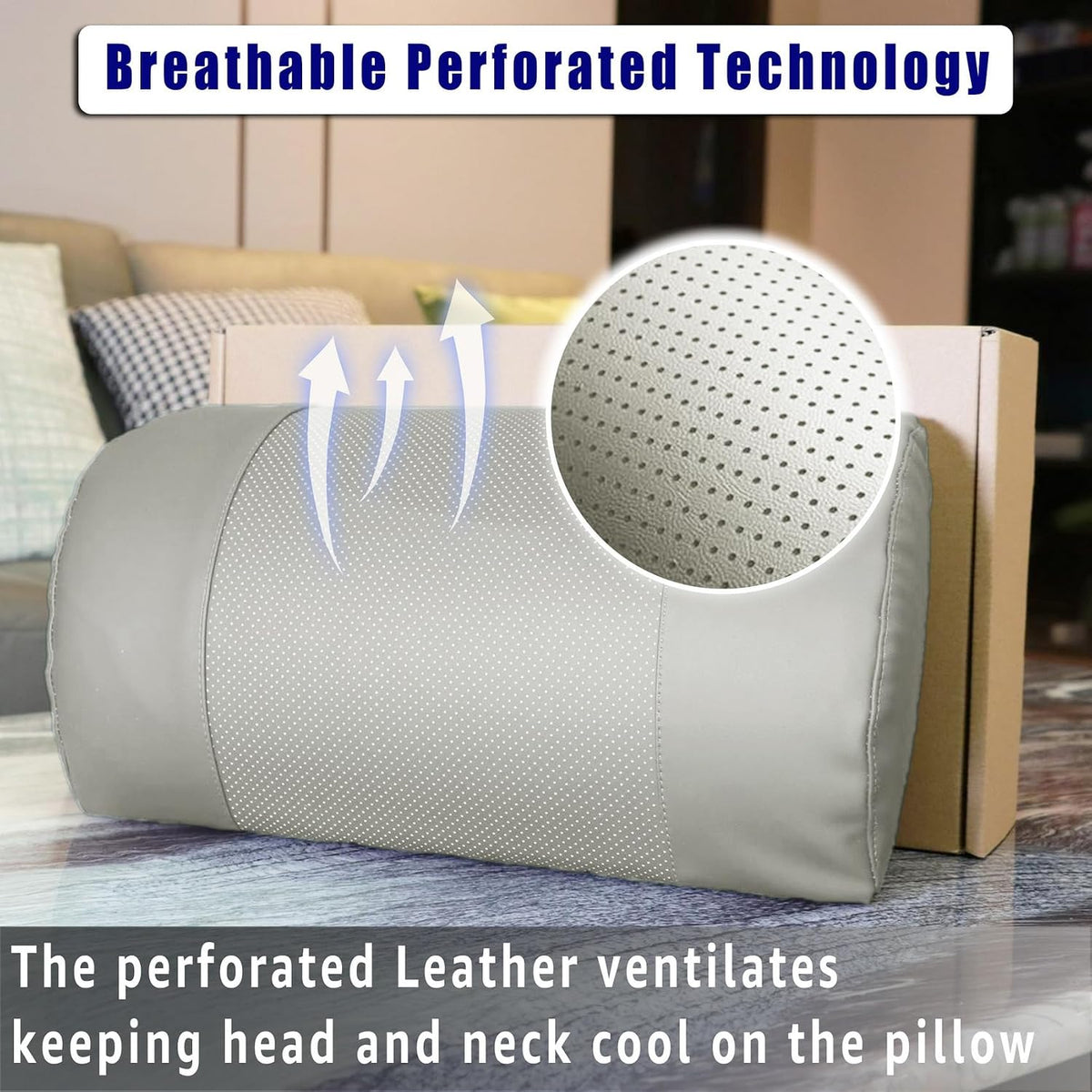 Breathable Perforated Leather Recliner Memory Foam Head Pillow - Non-Slip Base with Adjustable Neck Support in Chocolate, for Recliners, Sofas, and Loveseats, Ensuring Unmatched Relaxation