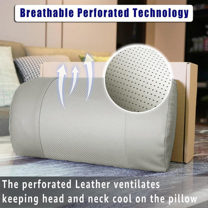 Breathable Perforated Leather Recliner Memory Foam Head Pillow - Non-Slip Base with Adjustable Neck Support in Chocolate, for Recliners, Sofas, and Loveseats, Ensuring Unmatched Relaxation