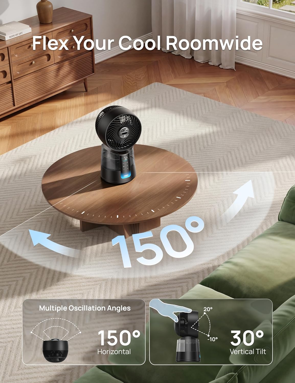 DREO TurboCool Misting Fan 516, 5℉ Drop Cooling Fans that Blow Cold Air | 150°+30° Omni-directional Oscillating, Evaporative air cooler, 26 ft/s Wind, Ultrafine Mist, 20dB, 6 Speeds 2 Modes, White