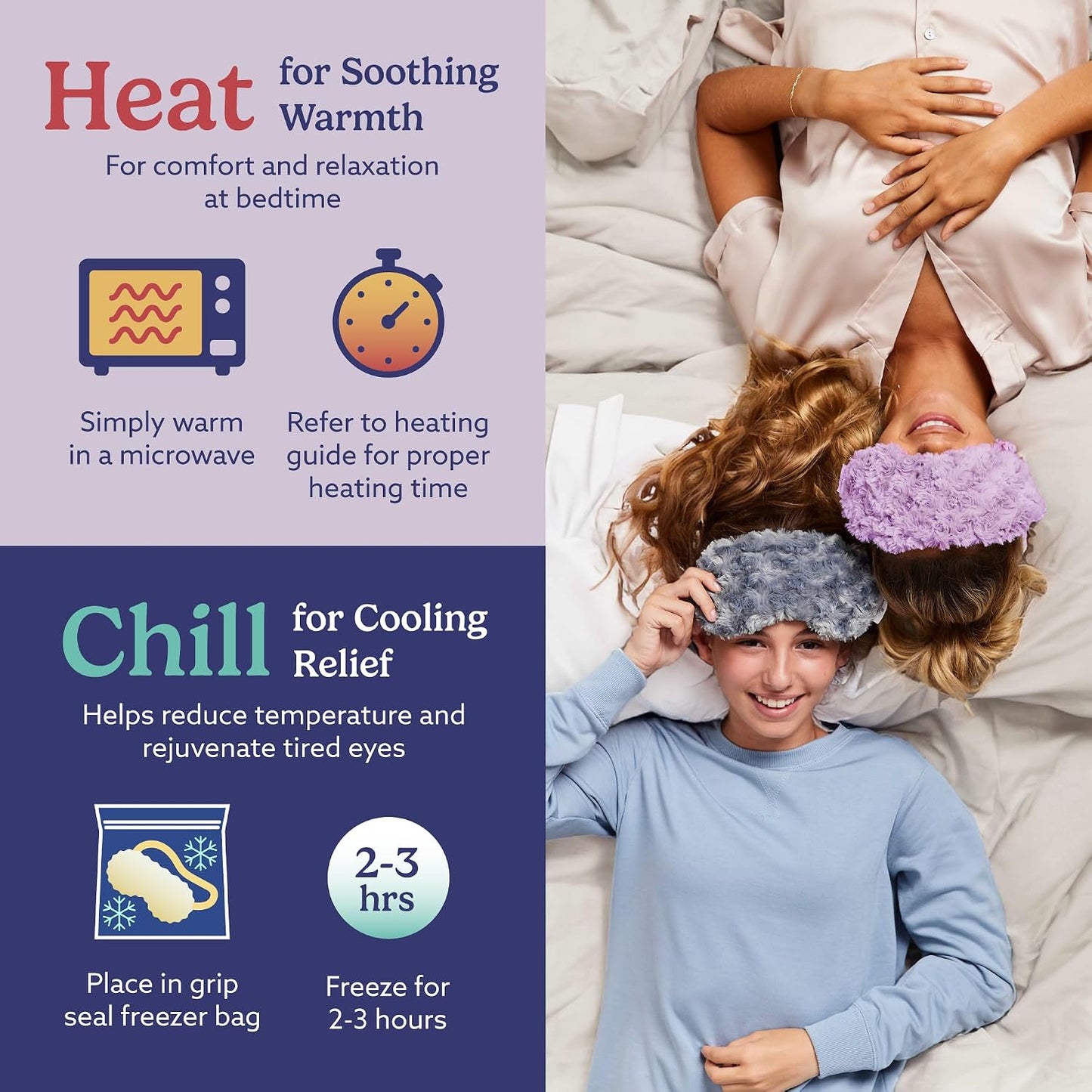 warmies Microwavable Eye Mask for Warmth & Comfort - Heating & Cooling Compress for Calming Relaxation - Weighted & Heated Eye Mask with Scented Lavender for Sleeping - Snowy