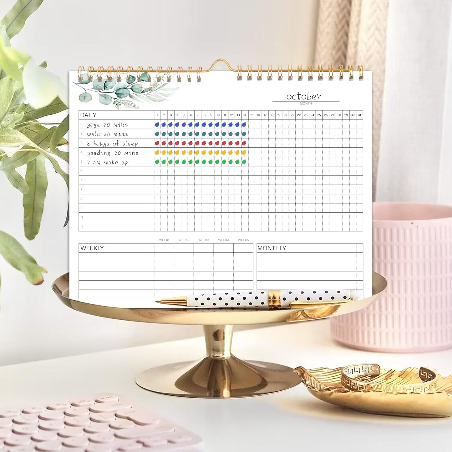 Habit Tracker Calendar- Daily, Weekly & Monthly Habit Tracker Journal | Undated, 12 Months, 7.9"x10", Writable, for Goal Setting, Boost Productivity, Workout Motivation & Self Care Tool