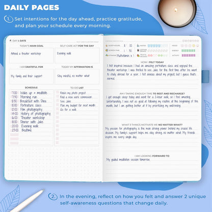 Clever Fox Self-Care Journal for Women, Daily Planner 5.8x8.3 Mystic blue