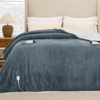 Bedsure GentleSoft Heated Blanket Throw - Soft Ribbed Flannel Electric Blanket, Gifts for Grandma (50x60 inches, Grey)