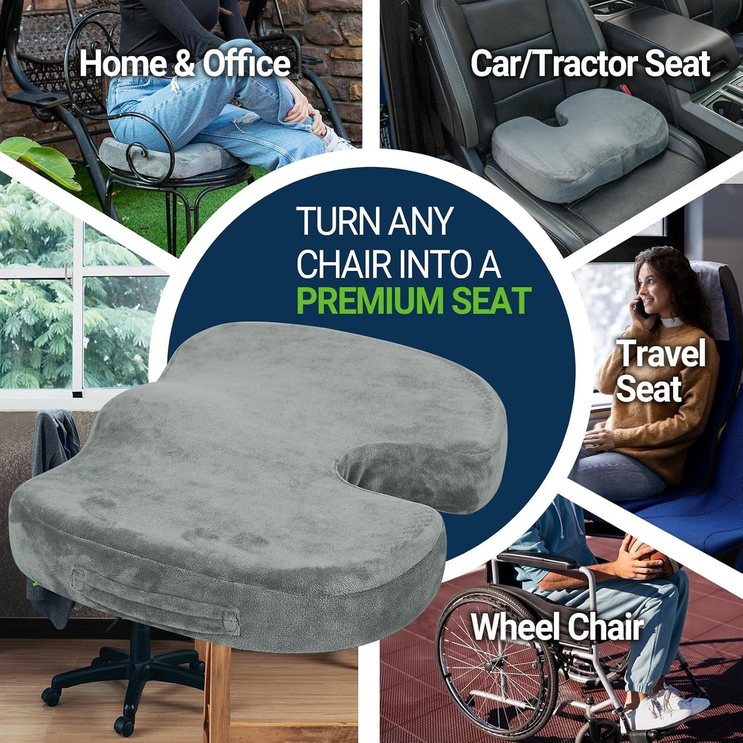 Season Guard Tailbone Pain Relief Office Chair Seat Cushion, Memory Foam Gel Seat Cushion for Sciatica Pain Relief with Washable Cover, Butt Cushion for Long Sitting, Mesh, Black