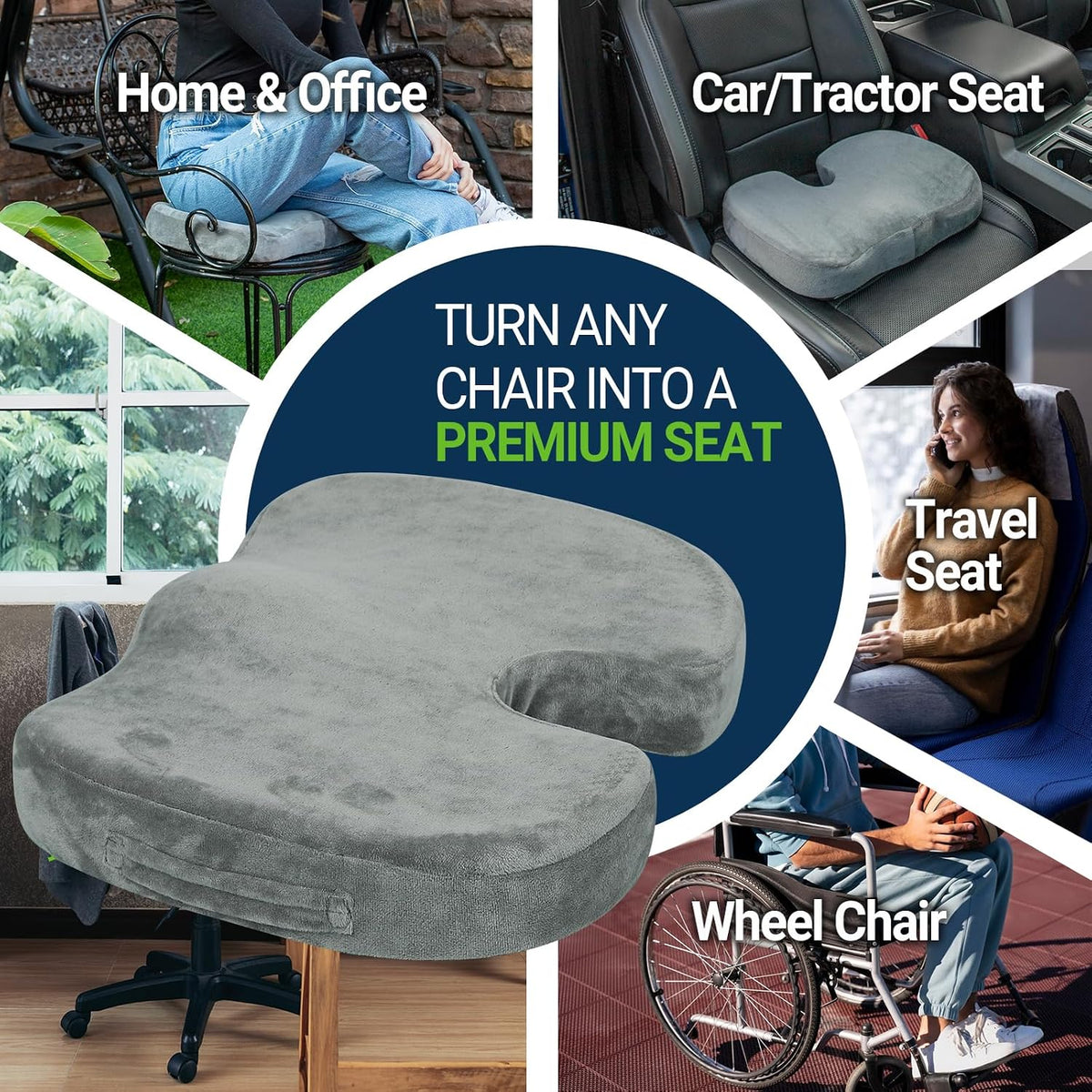 Season Guard Gel Memory Foam Seat Cushion for Tailbone Pain Relief, Black