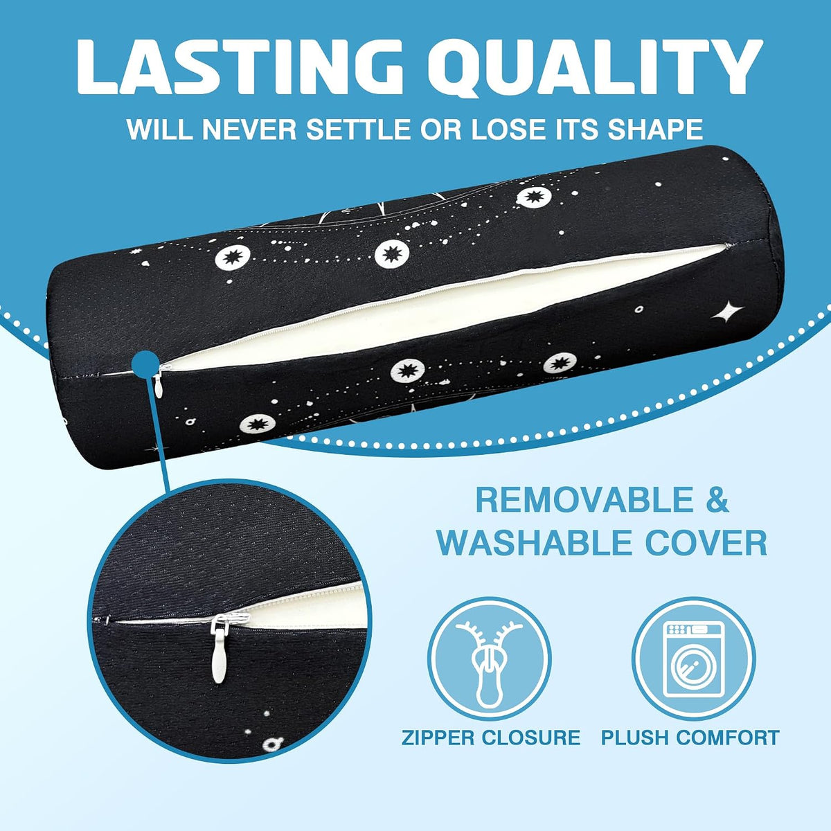 Neck Roll Pillow for Sleeping,Ergonomic Cylinder Tube Pillows for Cervical Spine and Neck Support,Versatile Roll Pillow for Bed,Office,and Travel,Memory Foam Bolster with Washable Cover