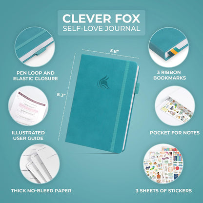 Clever Fox Self-Love Journal for Women, Gratitude, Positivity, Aquamarine | 6-month daily mental health journal with stickers, self-care, anxiety therapy, life & wellness planner for teens & adults