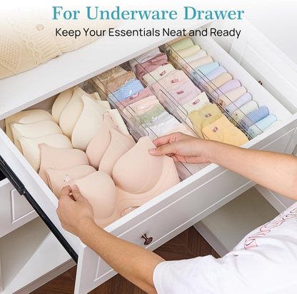 Vtopmart 12 Pack Drawer Dividers for Clothes, 4" High 10.2"-16.5" Adjustable Expandable Dresser Drawer Organizer, Clear Plastic Separators for Dresser, Baby Clothing, Underwear, Cosmetic, Toiletries | Expandable Dresser Drawer Organizer, Clear Plastic