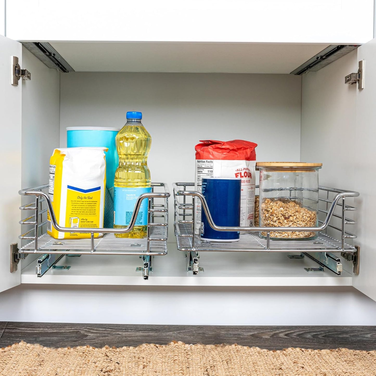 Household Essentials Glidez Multipurpose Chrome-Plated Steel Pull-Out/Slide-Out Storage Organizer for Cookware and Bakeware - 2-Tier Design - Fits Standard Size Cabinet or Shelf, Chrome