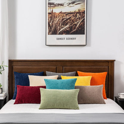 GAWAMAY Lumbar Support Pillow Decorative Rectangle Throw Pillow Covers 12"x20" Inch Set of 2, Soft Chenille Fall Pillowcase for Living Room Bedroom Sofa Couch Cushion Cover Grey 30x50cm (No Insert)