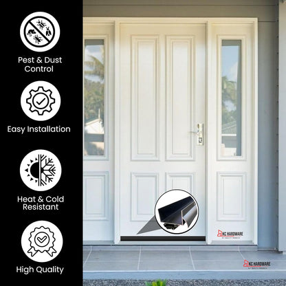U Shaped Aluminum Door Bottom Sweep with Drip Cap, Draft Stopper for Bottom of Door, Weather Stripping Seal for Exterior and Interior Doors, 1 3/4" Width, Black (36 Inch)