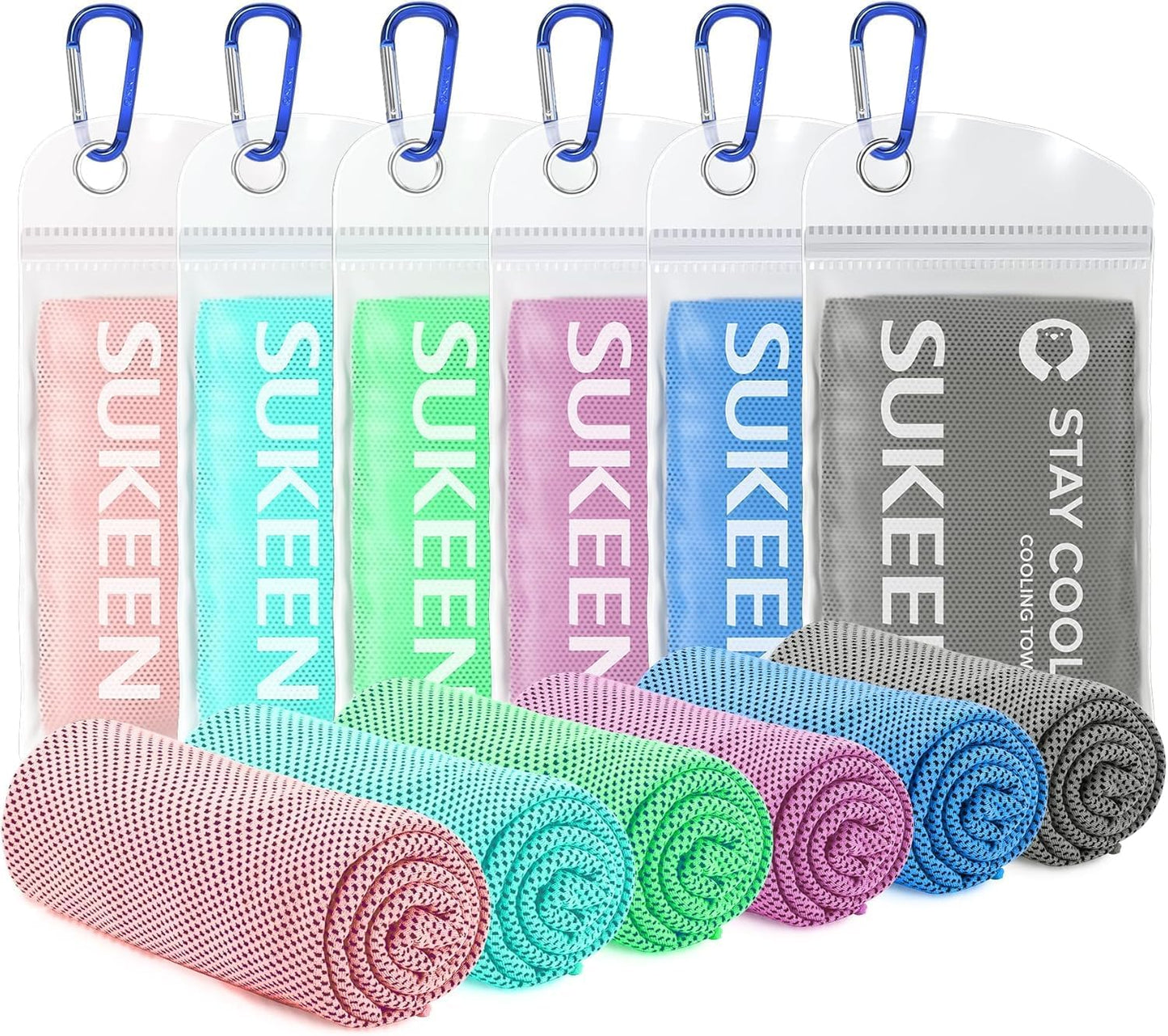 Sukeen Cooling Towels 6 Pack (40"x12"), Cooling Neck Wraps, Ice Towels, Microfiber Breathable Cooling Towel for Hot Weather, Sweat Towel for Gym, Sport, Running, Golf, Workout, Camping, Fitness