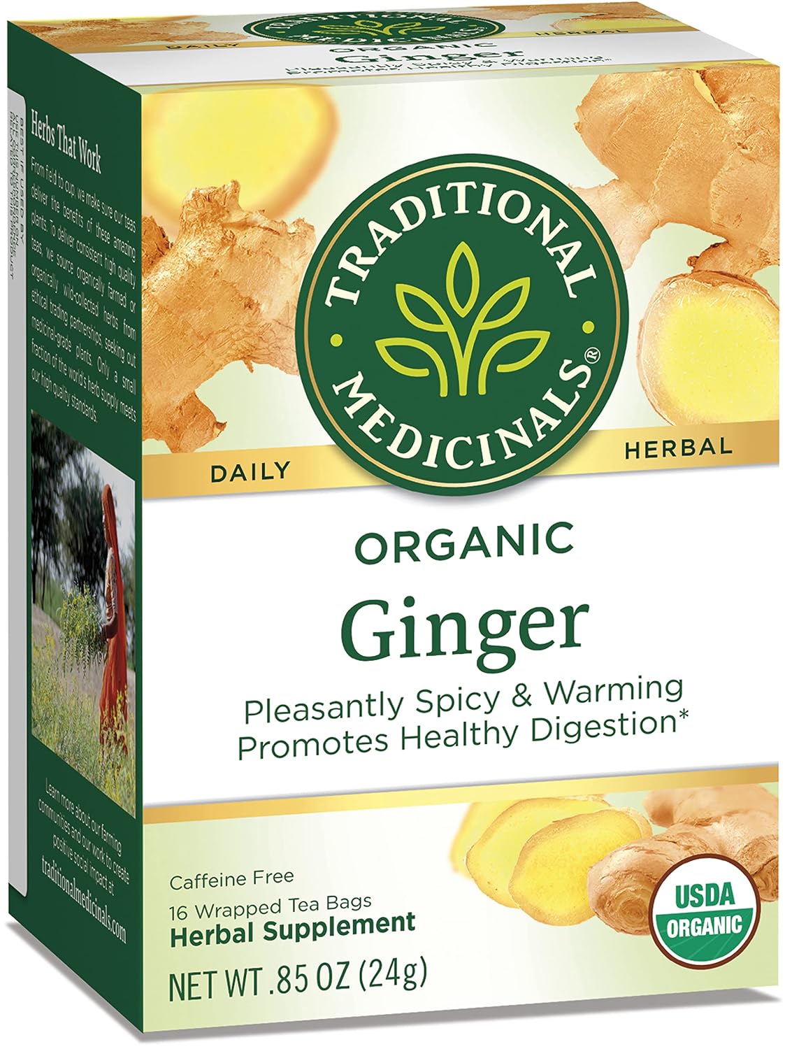 Traditional Medicinals Tea, Organic Ginger, Healthy Digestion, Pleasantly Spicy & Warming, 16 Tea Bags