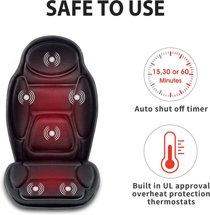 Snailax Massage Seat Cushion - Back Massager with Heat, 6 Vibration Massage Nodes & 2 Heat Levels, Massage Chair Pad for Home Office Chair, Black