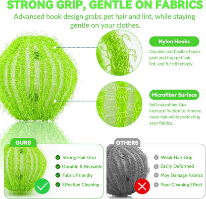 12 Pack Pet Hair Remover for Laundry, Reusable Hair Catcher Balls (Green) | Dog & Cat Hair Remover for Washer & Dryer, Anti-Tangle Laundry Balls, Removes Lint & Fur from Clothes, Bedding & Blankets