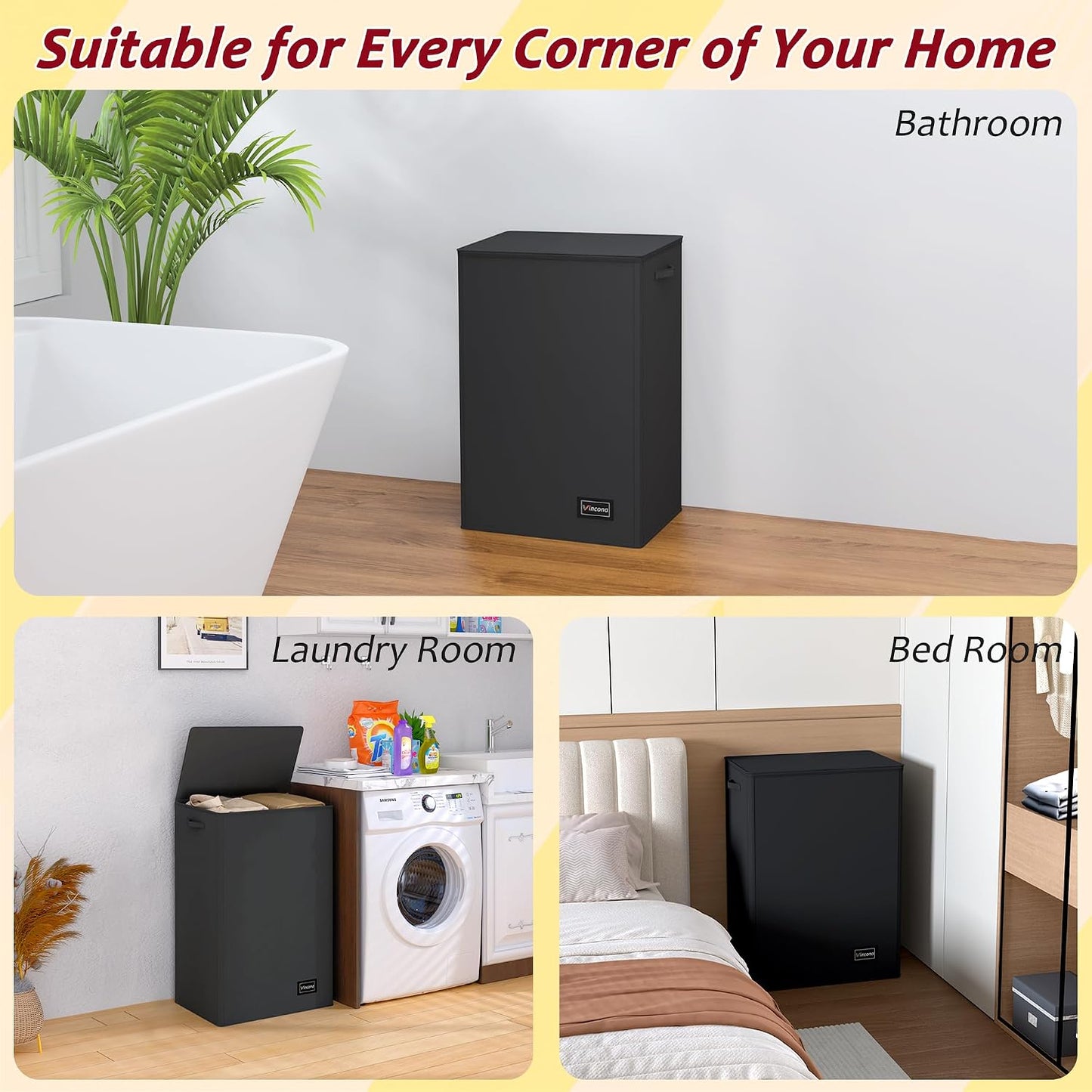 195L Laundry Hamper 3 Section,Large Laundry Hamper with Lid,Dirty Clothes Hamper with 3 Inner Bags,Collapsible Laundry Basket Organizer for Laundry Room,Bedroom,Laundry Sorter Hamper 3 Compartment