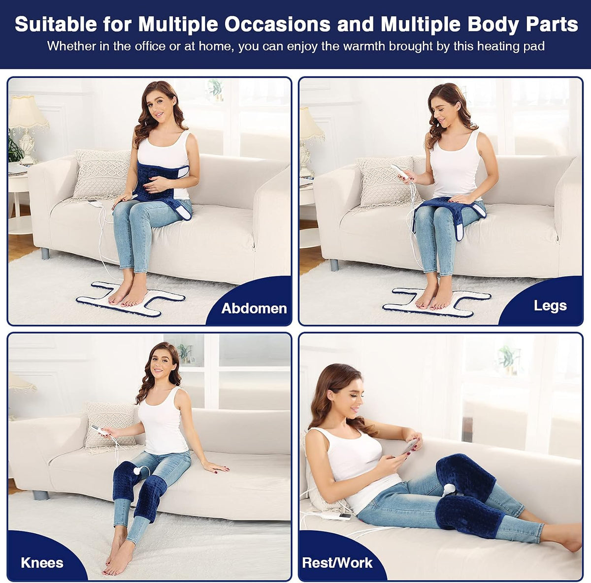 JOBYNA Heating Pad for Neck, Hands-Free Electric Heated Neck Wrap for Pain Relief, 29"×8'' Neck Heat Pad with 8.53ft Power Cord, Auto Shut Off,Size/Temperature/Time Adjustable（Navy）