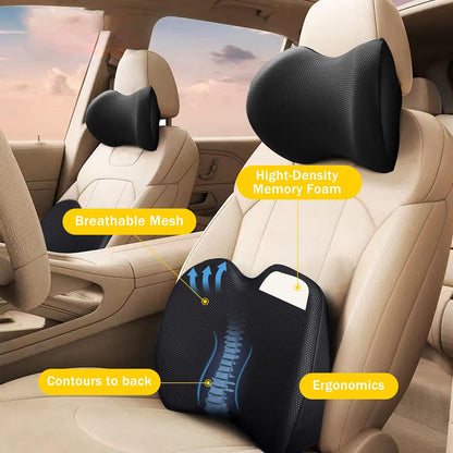 Super Cozy Lumbar Support Pillow for Car/Office Chair, 100% Memory Foam | Lumbar Pillow with Breathable Removable Cover, Ergonomic Design - Back Support for Back Pain Relief(Adjustable Strap, Black)