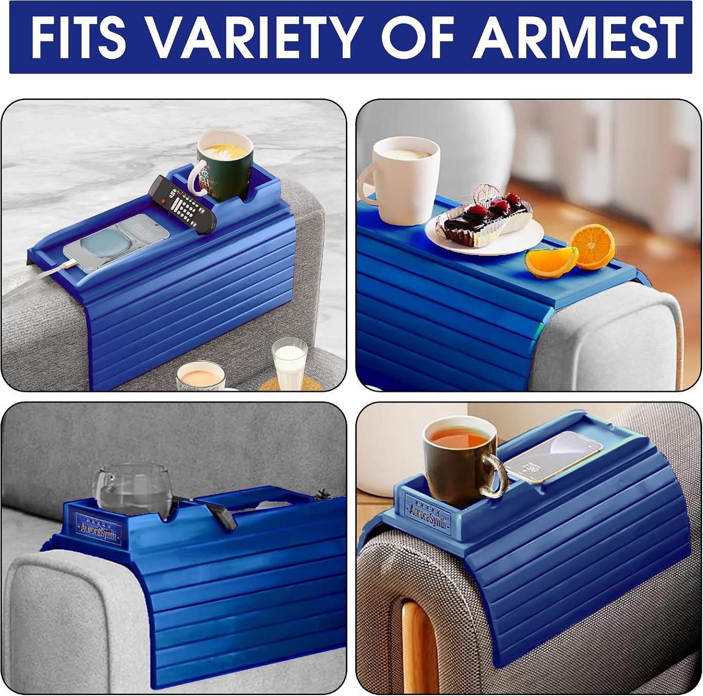 Bamboo Couch Cup Holder, 2 Cork Coasters, Anti-Slip Foldable Couch Arm Tray | 2 in 1 Foldable Sofa Arm Tray, Couch Armrest Table, Anti-Spill Couch Arm Table for Drinks TV Remote Cellphone Snacks