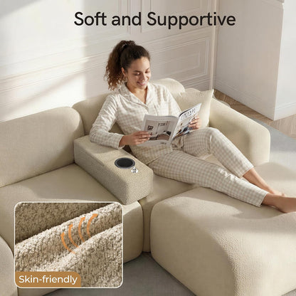 Couch Caddy with Cup Holder, 20.3 Inch White Armrest Console | Removable Sofa Armrest Organizer with Charging and Phone Holder, Storage for Remotes, Snacks and Everyday Essentials