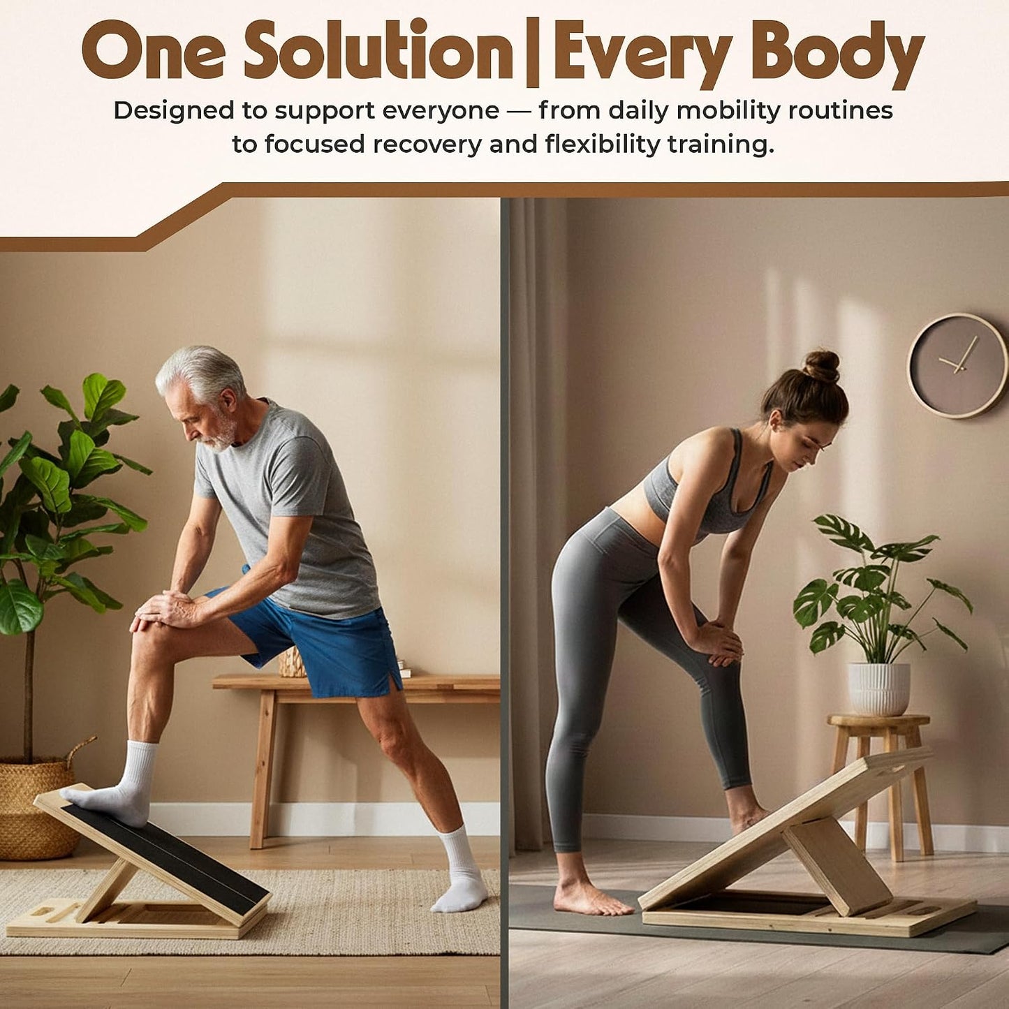 Wooden Slant Board for Calf Stretching, Adjustable Calf Stretcher Incline Wedge for Squats, Foot Ankle Heel Leg Stretch, Physical Therapy Balance Board, Portable with Carry Bag & Loop Band
