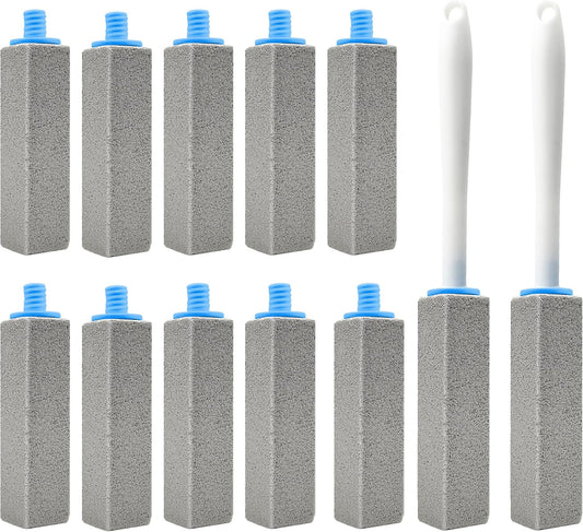 10 Pack Toilet Pumice Stone with Extra Long Handle, Pumice Stone for Toilet Cleaning, Toilet Bowl Cleaner, Removing Hard Water for Toilet, Sink, Tile and Pool, 2 Wands+10 Stones