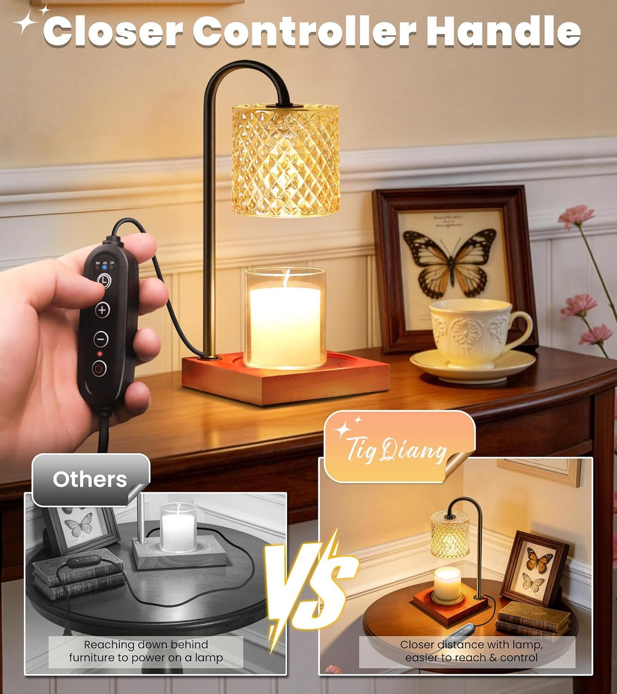 TigQiang Candle Warmer Lamp with Timer, Birthday Gifts for Women, Amber