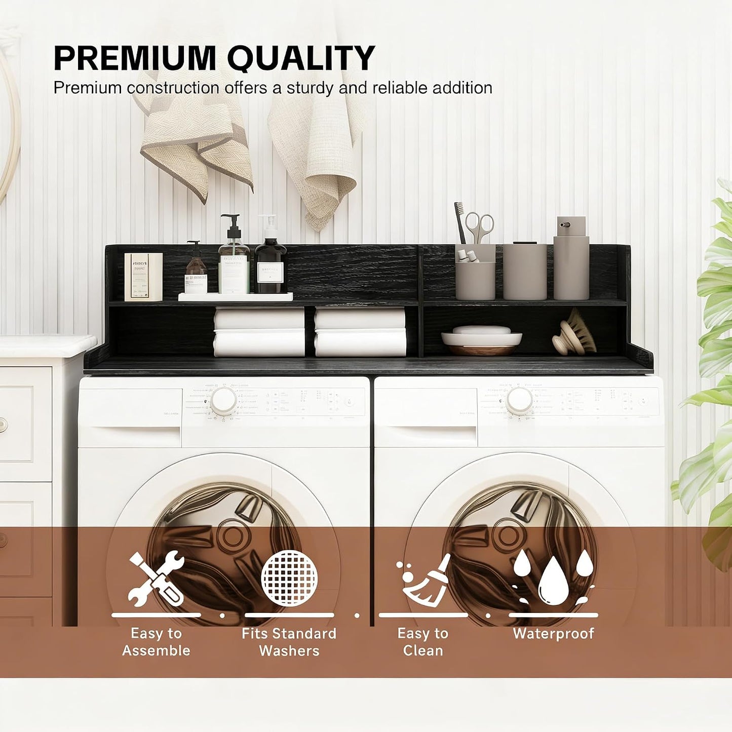 2 Tier Wooden Washer Dryer Topper, Large Laundry Countertop Cover, Walnut | Washer And Dryer Topper Non-Slip Pads,Over Washer And Dryer Shelves For Clothes Folding,Space Saving Laundry Room Organizer