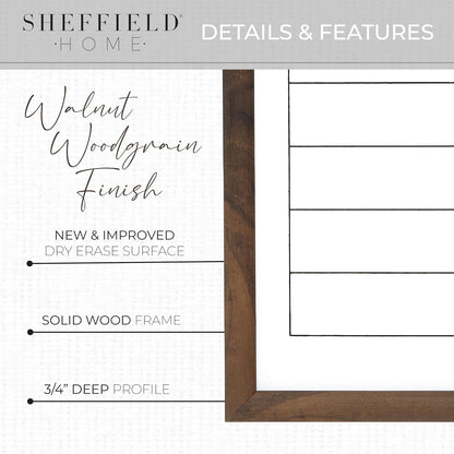 Sheffield Home Set of Two Family Planner Dry Erase Boards Featuring, Chore Chart, Shopping List, Weekly Meal Planner and Notes, 9x21 Inch, Natural