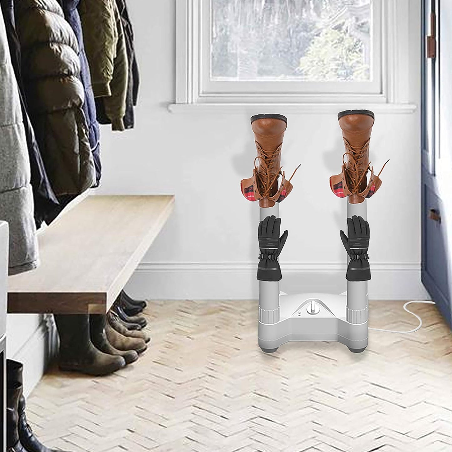 LifeSmart BD001 4 Post Fast Airflow, Timer, and 250W Convection Heater, Quick and Efficient Dryer for Work, Snow Boots, Canvas Shoes, Socks, and Gloves with Overheat Protection, Small, White