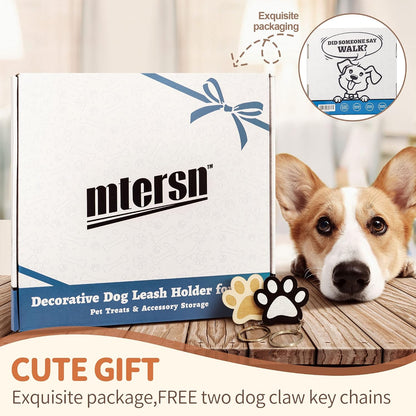 MTERSN Dog Leash Holder Wall Mount with 3D Paws Hooks, Distressed White | Bone-Shaped Dog Leash Holder for Wall, Leash Holder, 5 Dog Leash Hook, Pet Accessories Storage, Gift for Dog Lovers