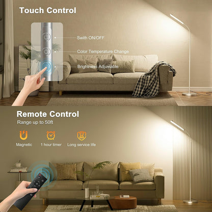 Yikuneng Dimmable LED Floor Lamp, Super Bright Reading Lamps Floor Standing lamp with Remote & Touch Control, Stepless Dimming & 2700K-6500K Color Temperature, for Living Room Bedroom Office, Black